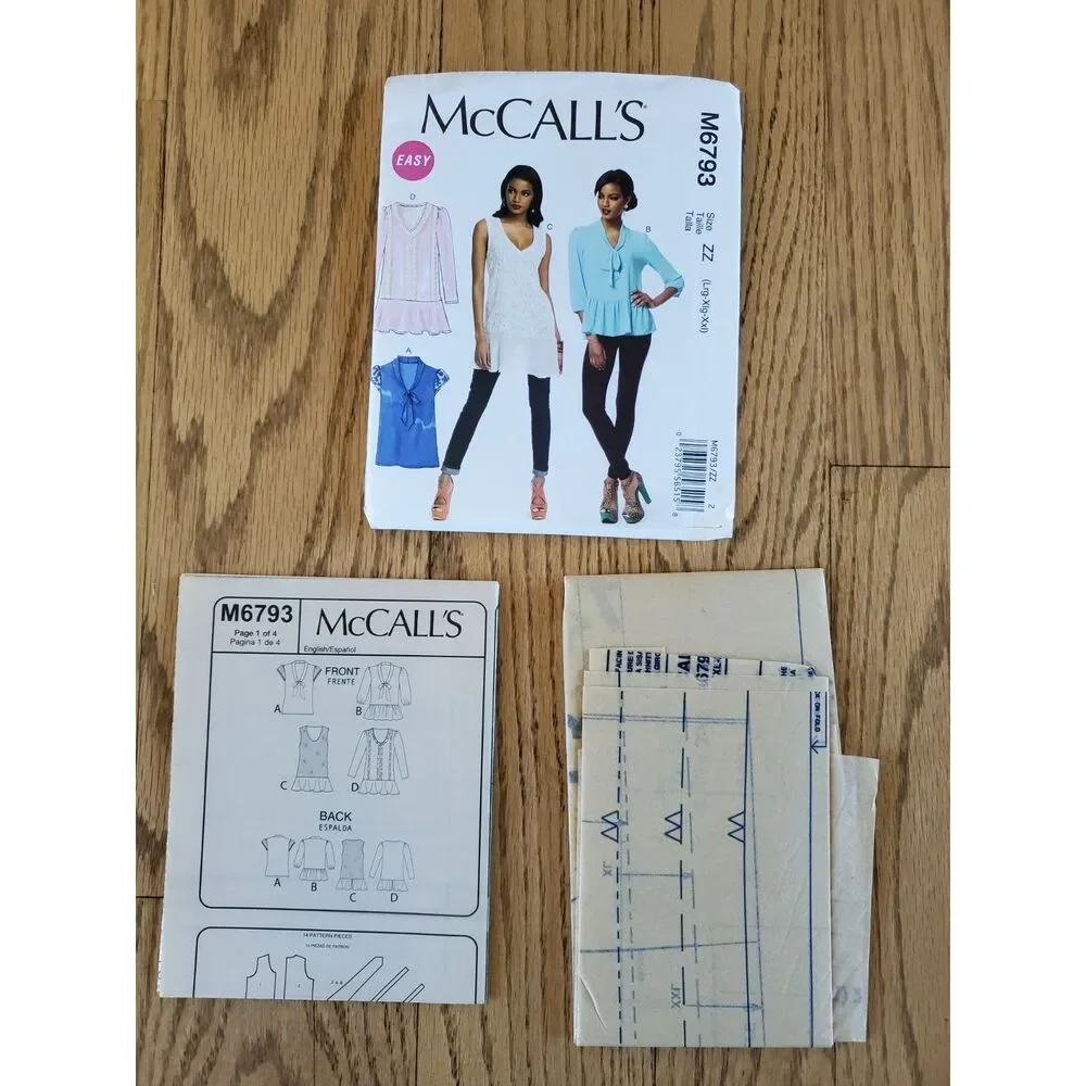 McCall's M6793 Womens L to XXL V-Neck/Bow Top New Uncut
